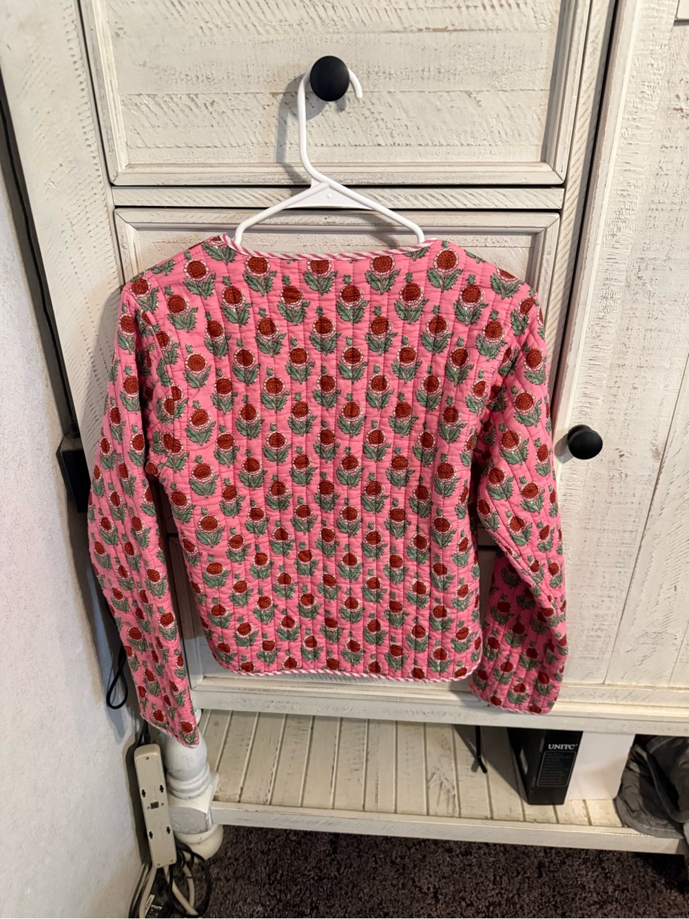 Pink Floral Quilted Crew Neck Sweater Jacket - Picture 4 of 4